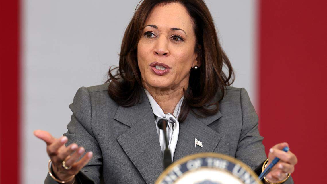 Vice President Kamala Harris speaks at Eastway Middle School in Charlotte. Harris visited Charlotte to highlight the Biden-Harris Administration latest actions to reduce gun violence. Harris held a roundtable with educators, counselors, parents gun safety advocates and local and state leaders to announce new funding from the Bipartisan Safer Communities Act.