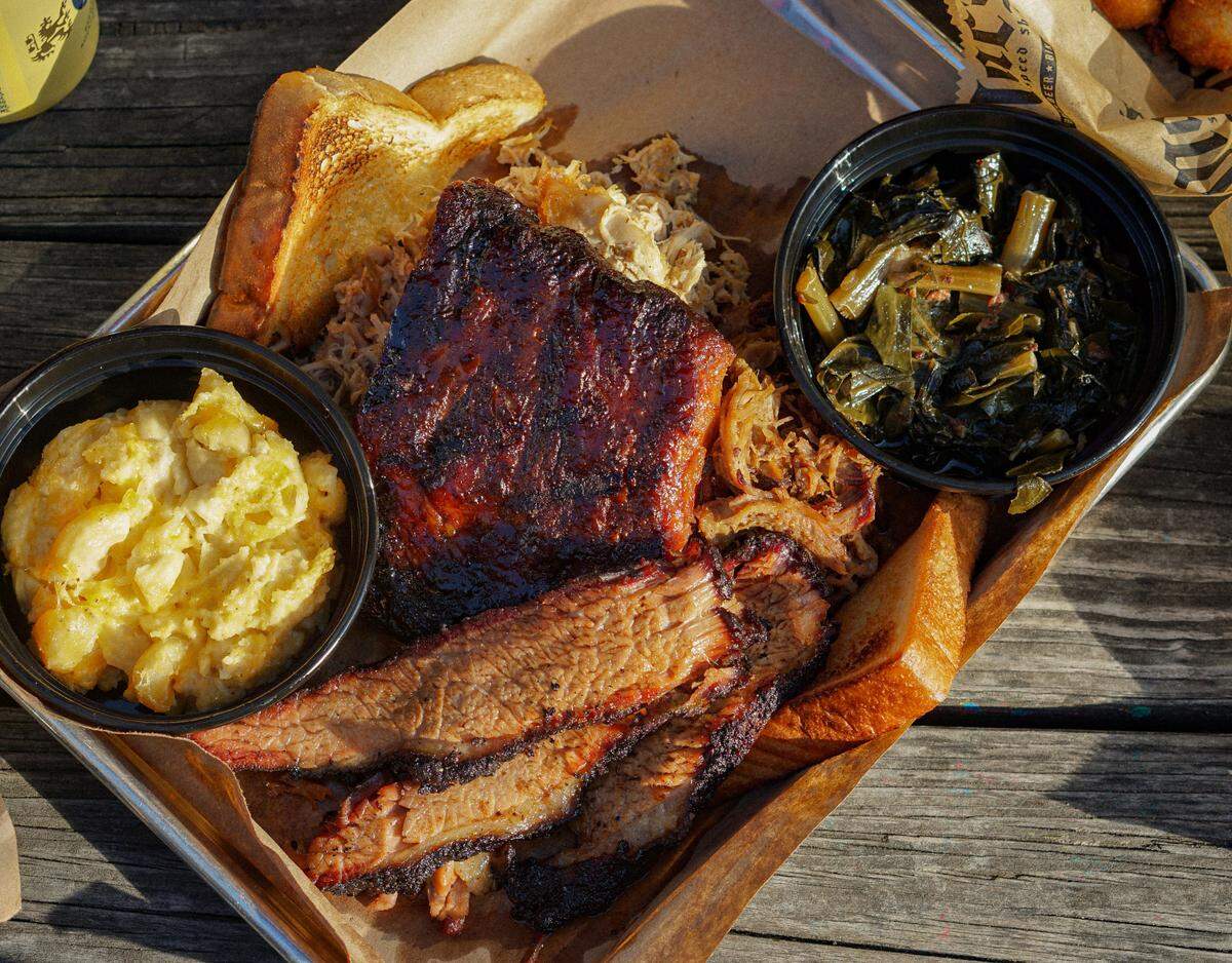 The hickory smoked sampler platter at Mac’s Speed Shop.