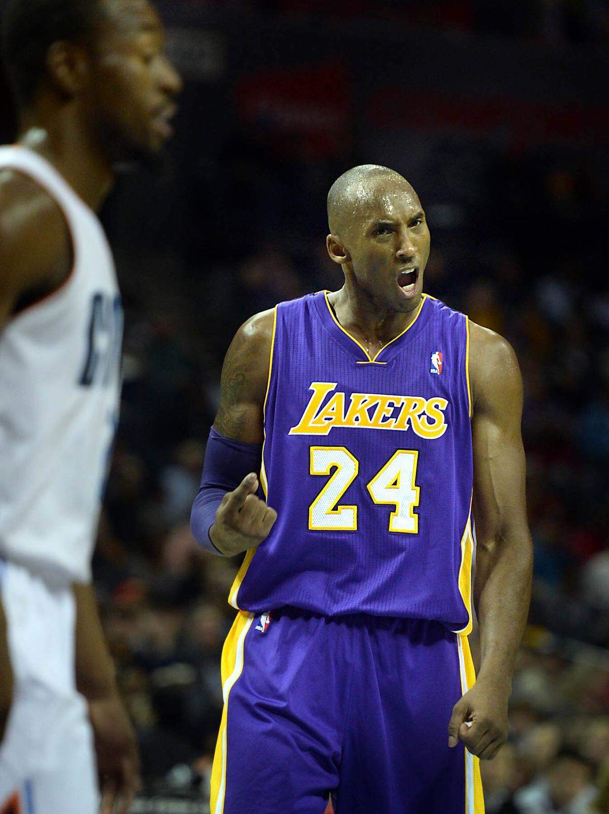 Lakers guard Kobe Bryant (24) was asked during his final appearance in Charlotte as a player in 2015 to describe his playing style. “Mean,” he said.