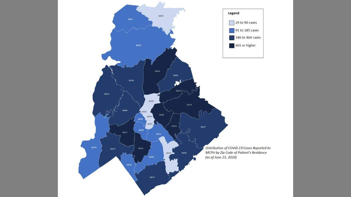 Distribution of COVID-19 Cases Reported to MCPH by Zip Code of Patient’s Residence, as of June 21, 2020