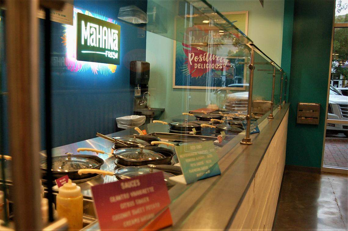 Options for sauces at Mahana Fresh include cilantro vinaigrette, citrus ginger, coconut sweet potato and creamy wasabi.