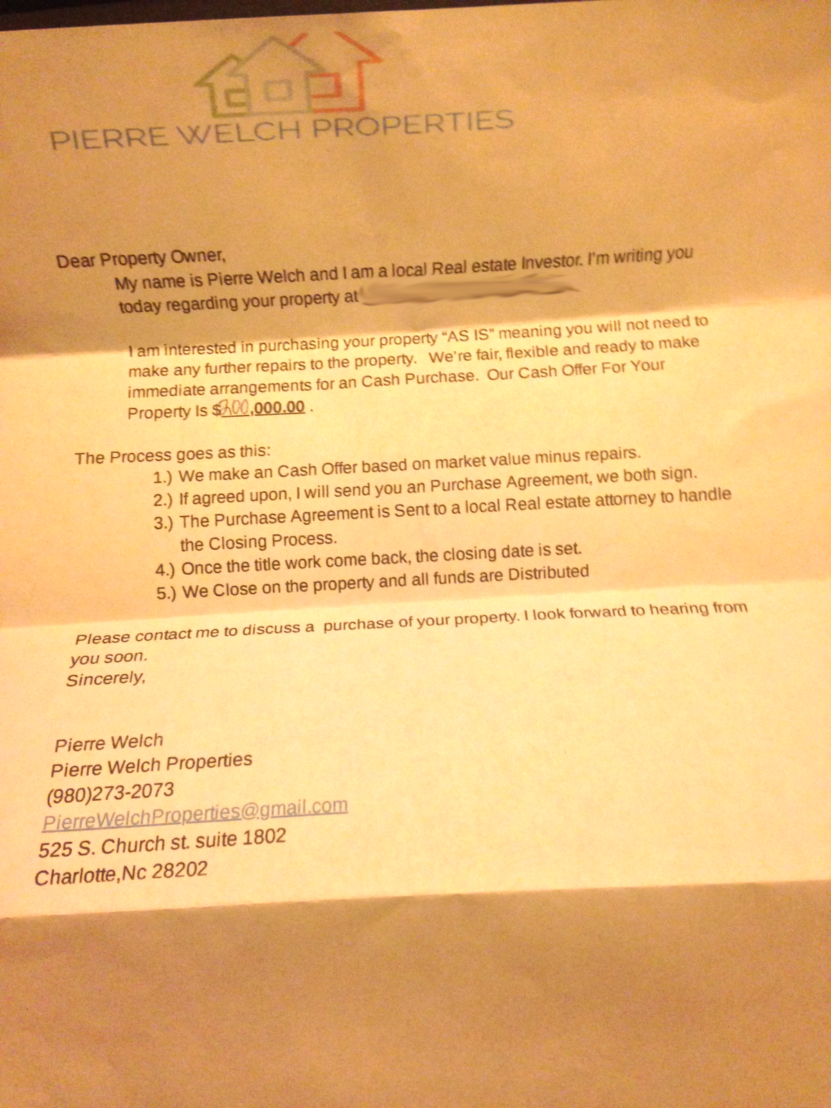 A letter sent to Wesley Heights homeowner and local activist Colette Forrest.