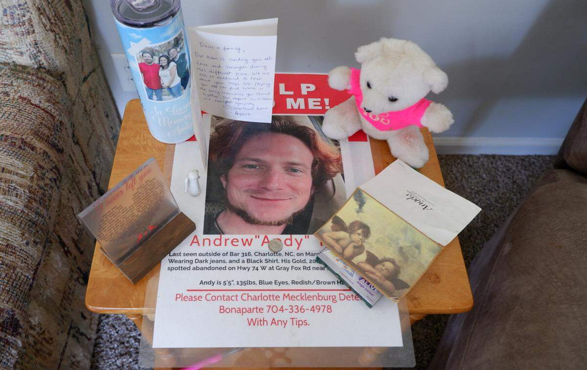 A poster of a missing man named Andy Tench.