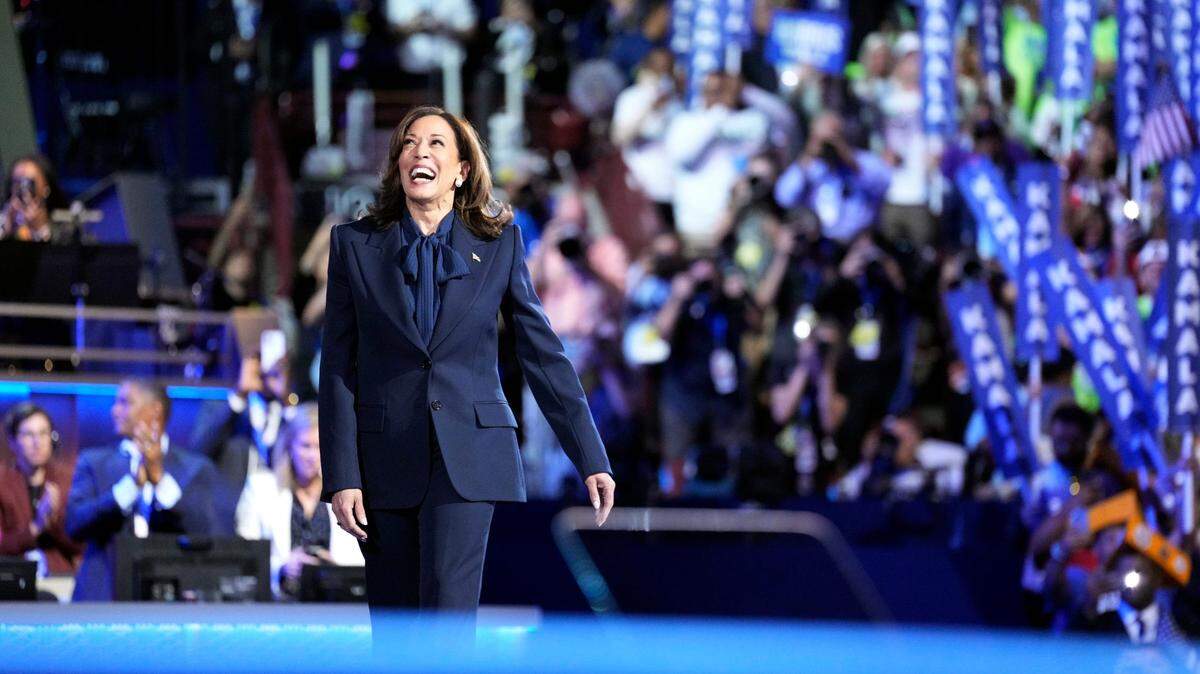 Democratic presidential nominee, Vice President Kamala Harris, delivers her acceptance speech during the final day of the Democratic National Convention at the United Center in Chicago on Aug. 22, 2024.