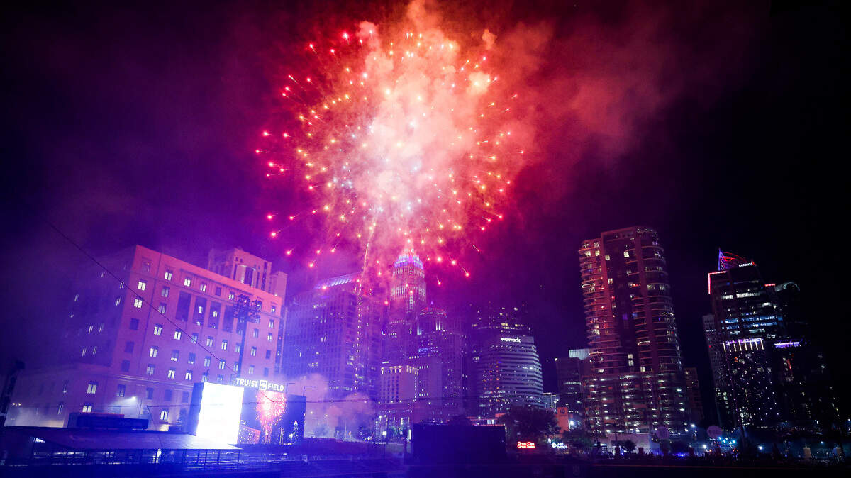 This is a past image of the SkyShow fireworks displays in uptown for July 4.