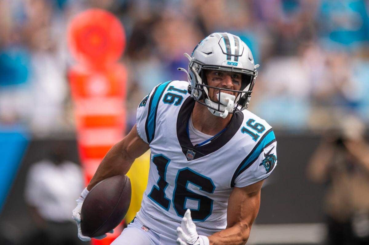 Panthers wide receiver Brandon Zylstra runs the ball into the end zone for a touchdown during the game against the Saints at Bank of America Stadium on Sunday, September 19, 2021 in Charlotte, NC.