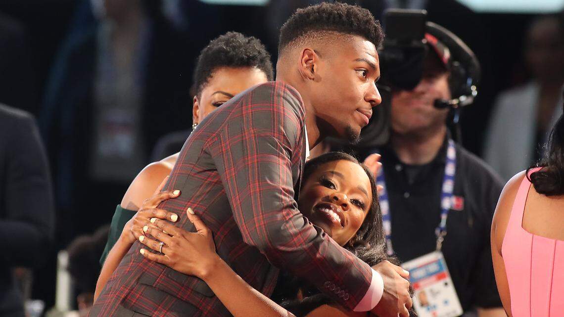 Brandon Miller reacts after being selected second by the Charlotte Hornets in the first round of the NBA Draft on Thursday night at Barclays Arena in New York. (Wendell Cruz-USA TODAY Sports)