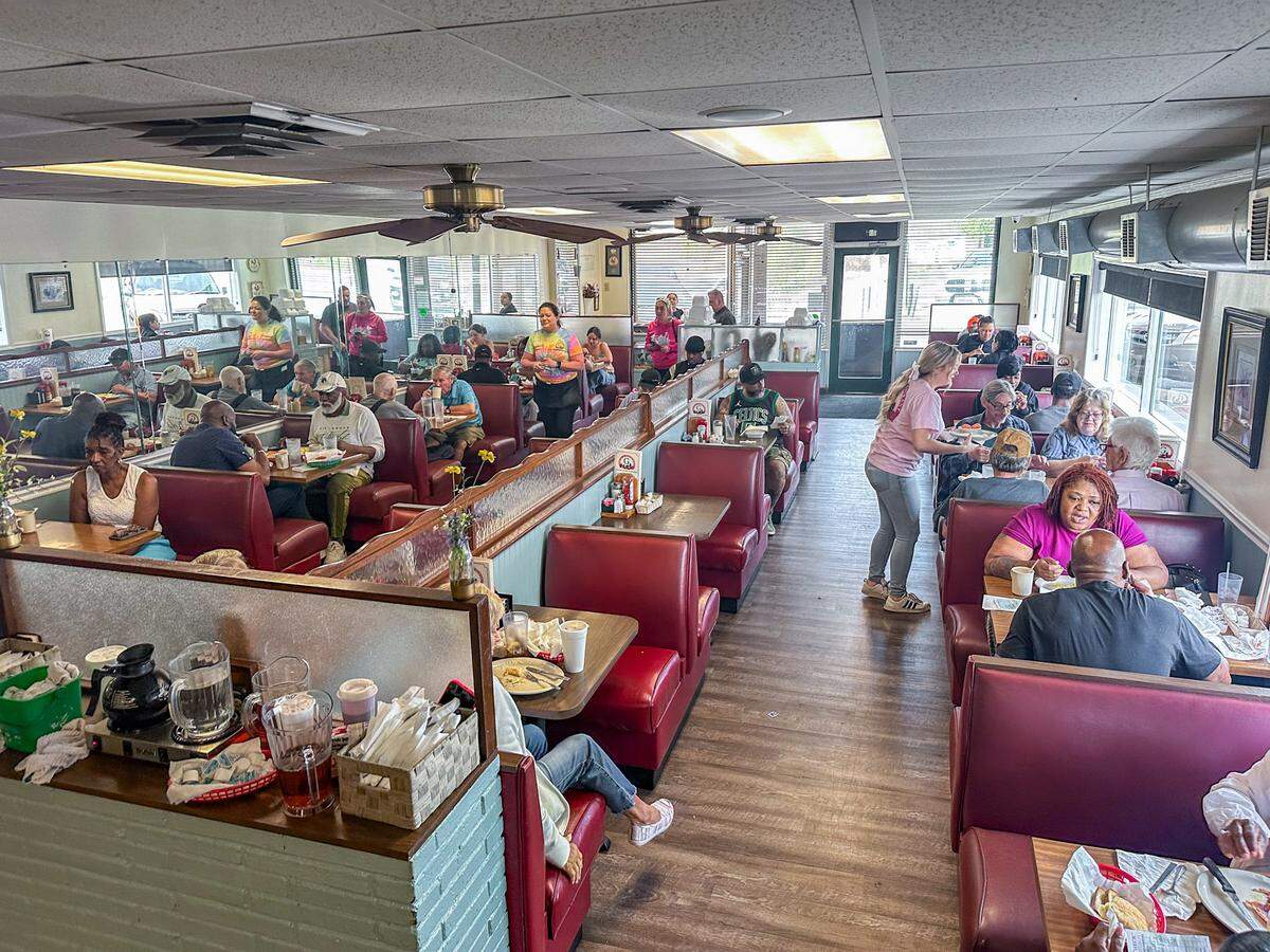 Booth seating fills the dining room at Circle G Restaurant.
