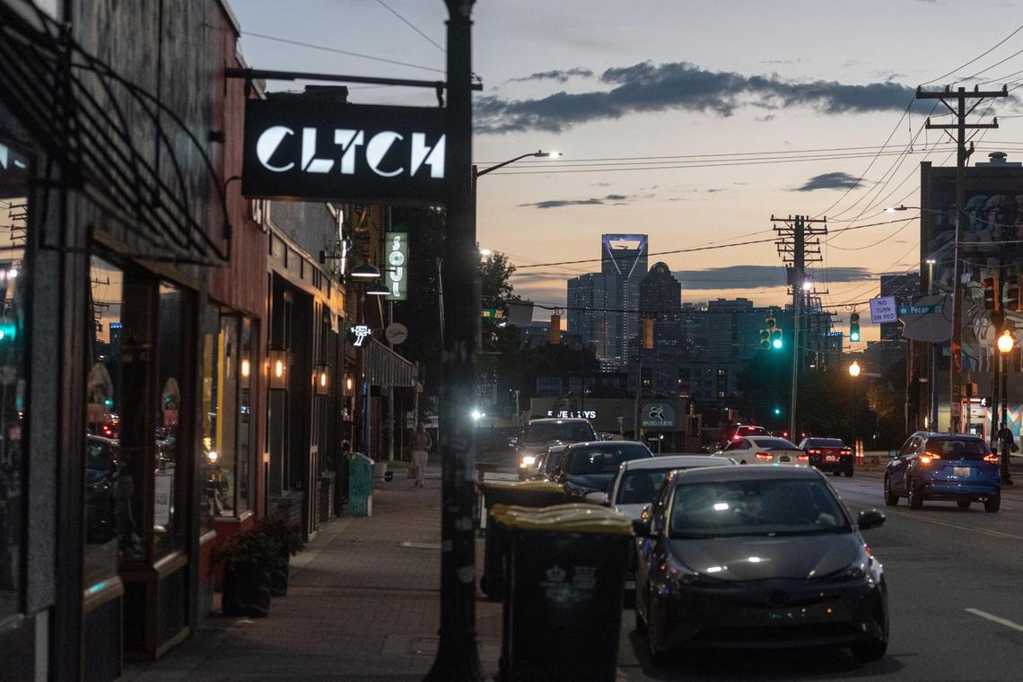 A view of the uptown skyline at sunset from Plaza Midwood on Monday evening, Aug. 8, 2022 in Charlotte, N.C.