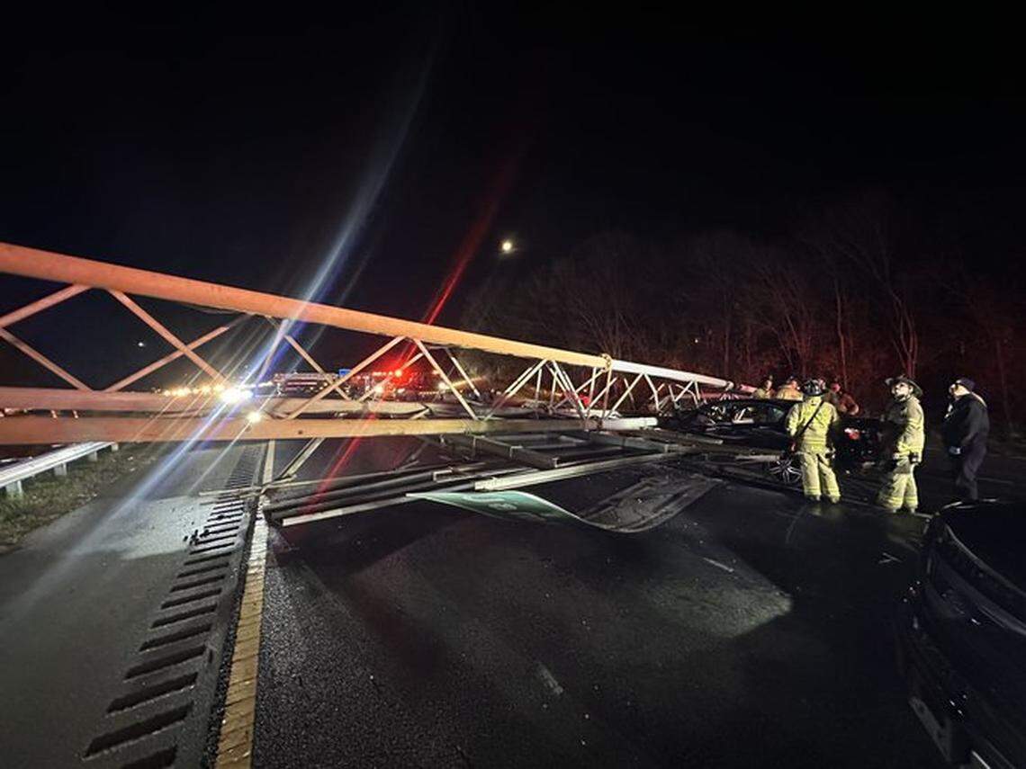 NCDOT interstate maintenance crew members, shown here, removed the sign, and the southbound lanes reopened at 5 a.m. Saturday, Nov. 29, 2025.  
