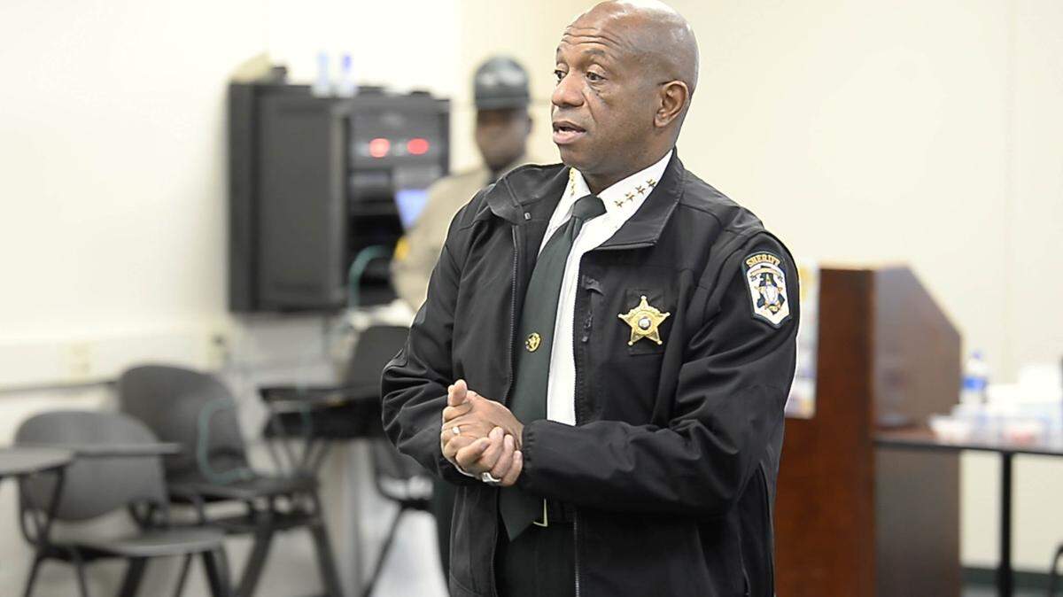 Mecklenburg County Sheriff Garry L. McFadden talks to a group of parents and students assembled for the department’s Juvenile Diversion Program on Saturday, March 16, 2019.