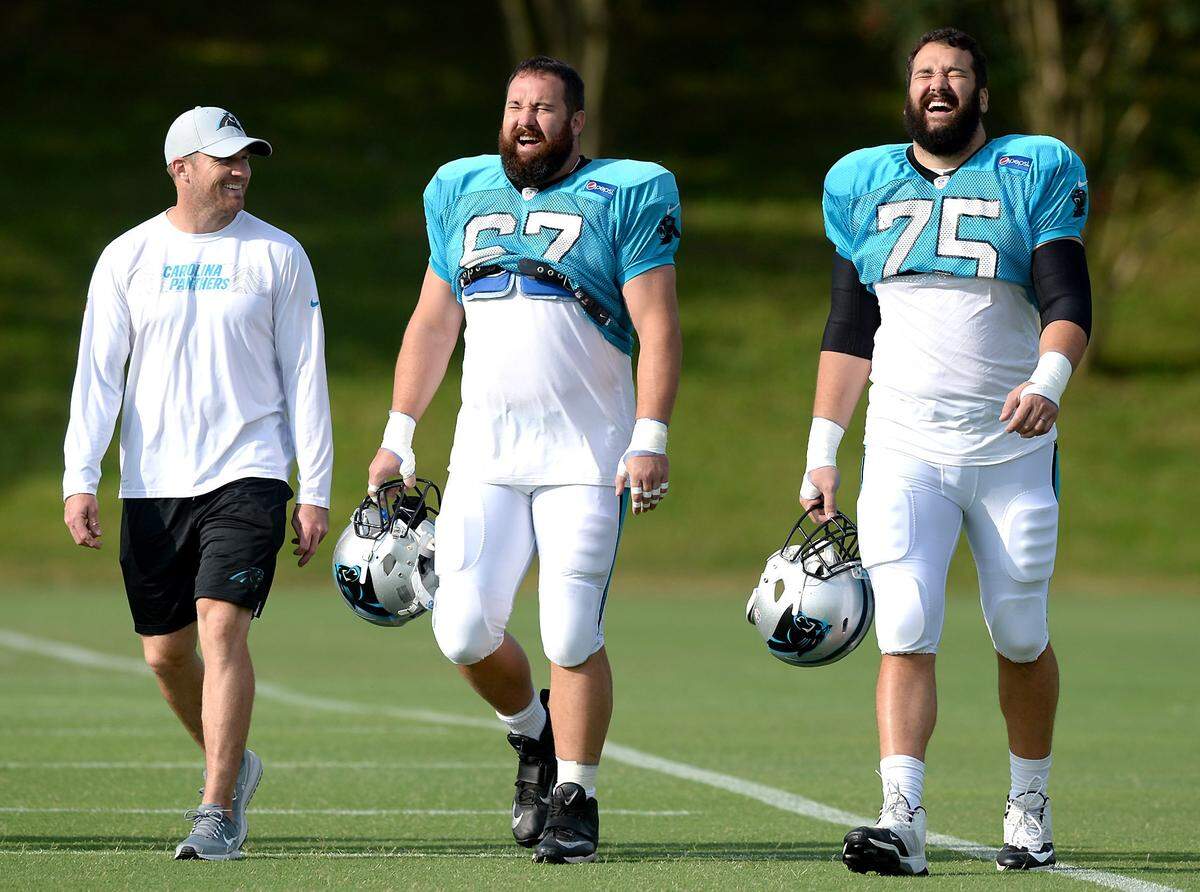 Carolina Panthers tackle Matt Kalil (75) is hoping his final season with brother Ryan Kalil (67) is less of a roller-coaster than the first. His health, and his ability to train in the offseason, should help.