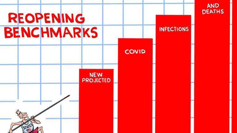 Kevin Siers cartoon: About those reopening benchmarks . . .
