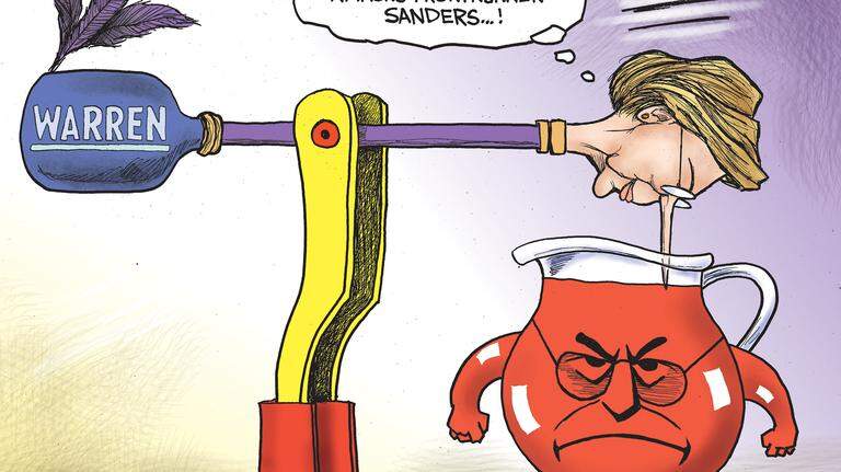 Kevin Siers cartoon: Elizabeth Warren’s attack mode on Bernie Sanders