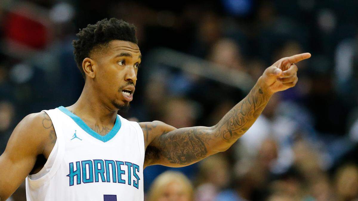 Charlotte Hornets guard Malik Monk motions to a teammate after a play against the Denver Nuggets during the second half of an NBA basketball game, Wednesday, Oct. 25, 2017, in Charlotte, N.C. (AP Photo/Jason E. Miczek)