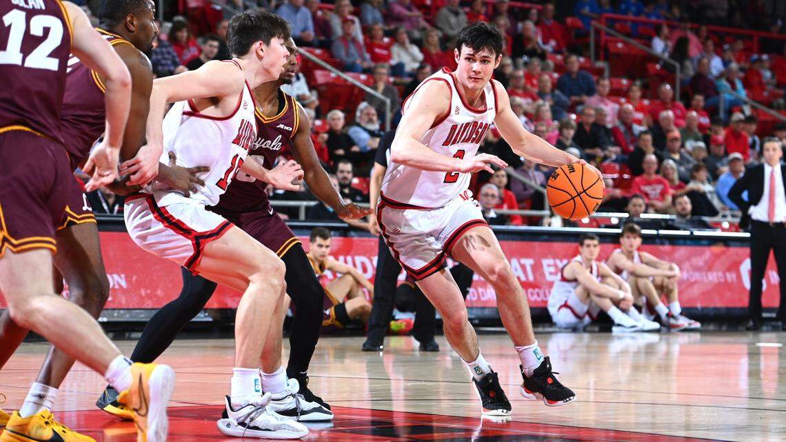 Davidson men’s basketball guard Bobby Durkin attacks the basket in the Wildcats’ 69-59 loss to Loyola Chicago in John M. Belk Arena on Tuesday, March 6, 2024.