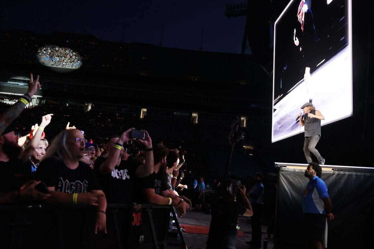 AC/DC lead Brian Johnson sings for thousands of fans at Bank of America Stadium in Charlotte on Saturday, July 11, 2026.