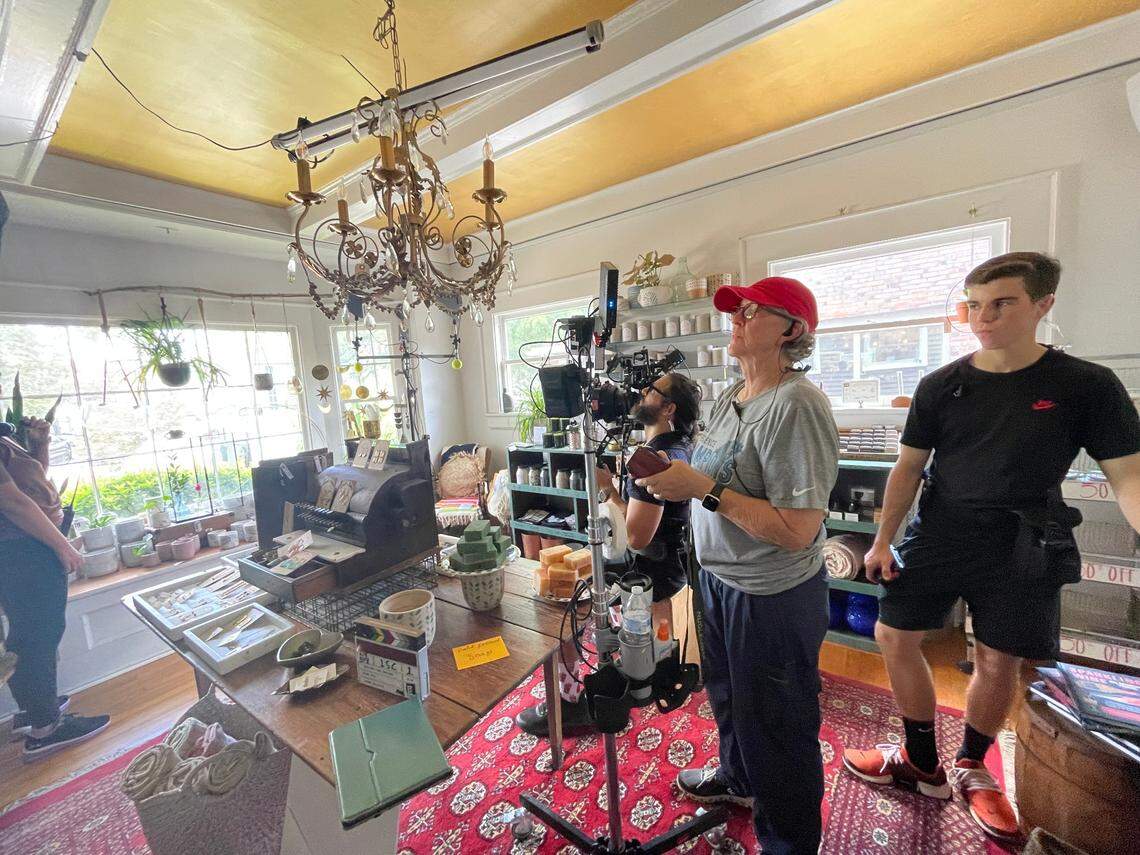 Film crews take over Moxie Mercantile on Commonwealth Avenue in Charlotte to shoot a romantic comedy.