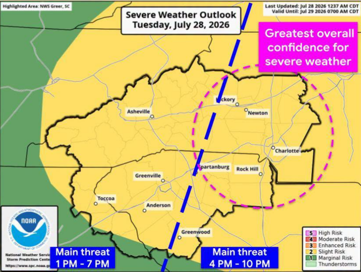 The storms are the result of cold air colliding with temperatures in the mid 90s, and a heat index of 106 degrees, forecasters say.