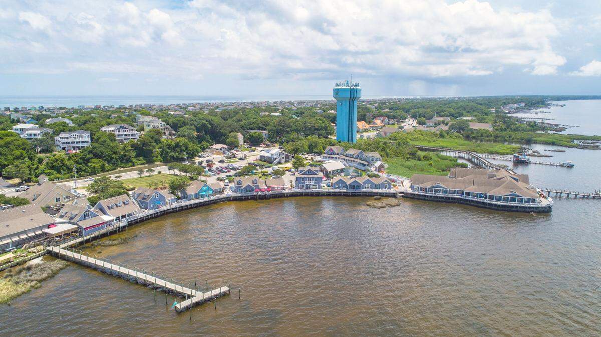 An aerial view of the Town of Duck.