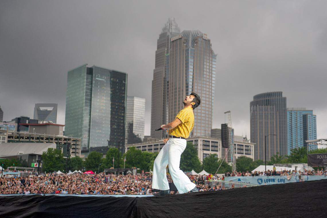 Young the Giant’s lead singer Sameer Gadhia on the Coors Light Stage at Lovin’ Life Music Fest in Charlotte.