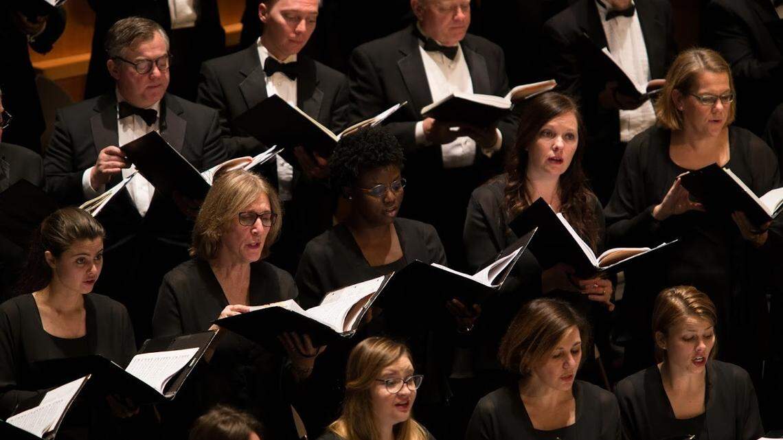 The Charlotte Symphony chorus. Symphony music director Christopher Warren-Green conducted the symphony Friday night during its performance of Mozart’s “Requiem.”