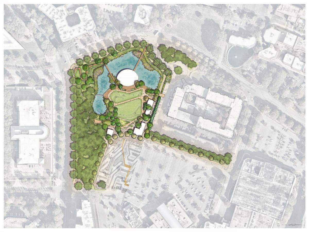 This rendering shows the renovated Symphony Park within neighboring SouthPark.