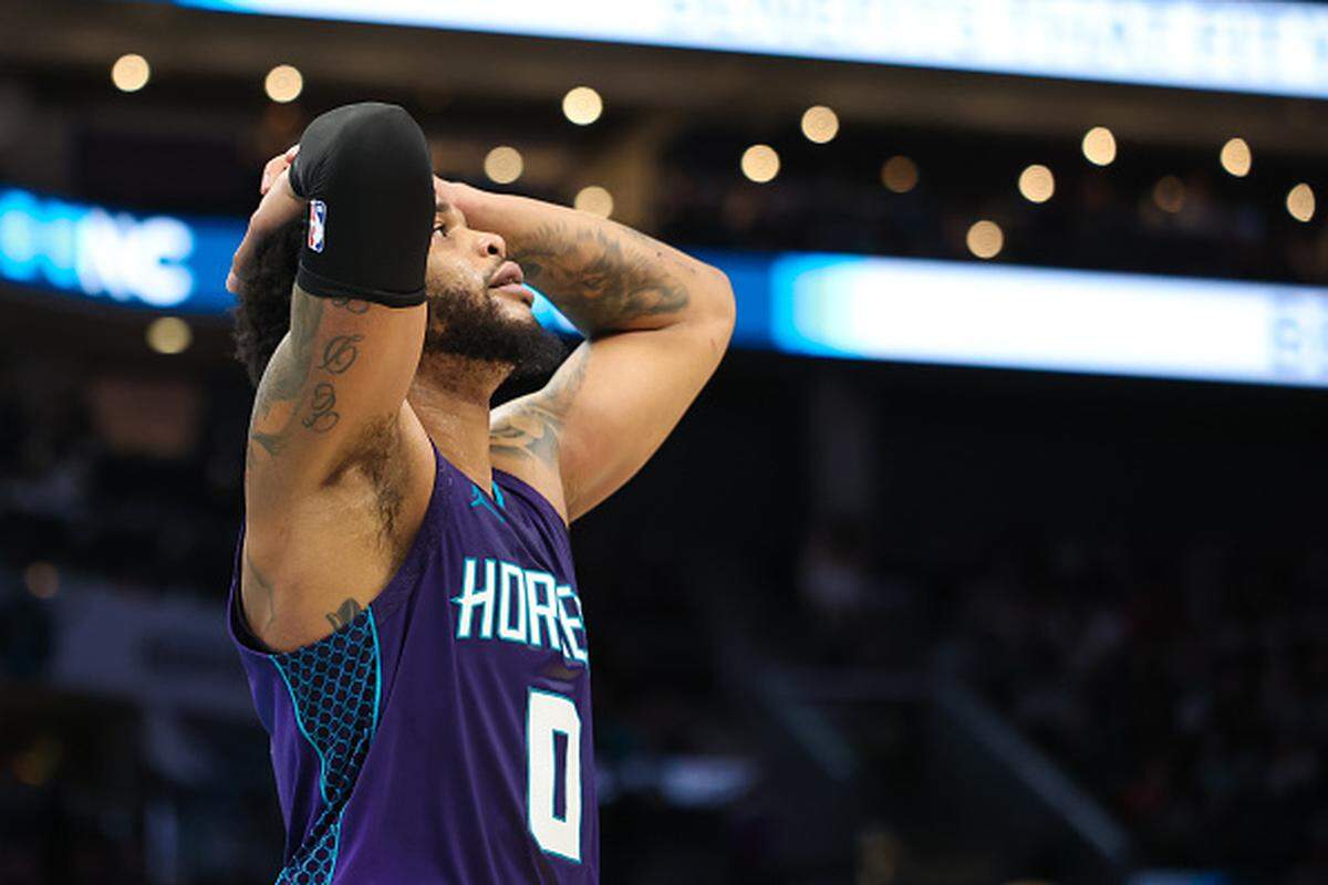 Miles Bridges of the Charlotte Hornets looks on.