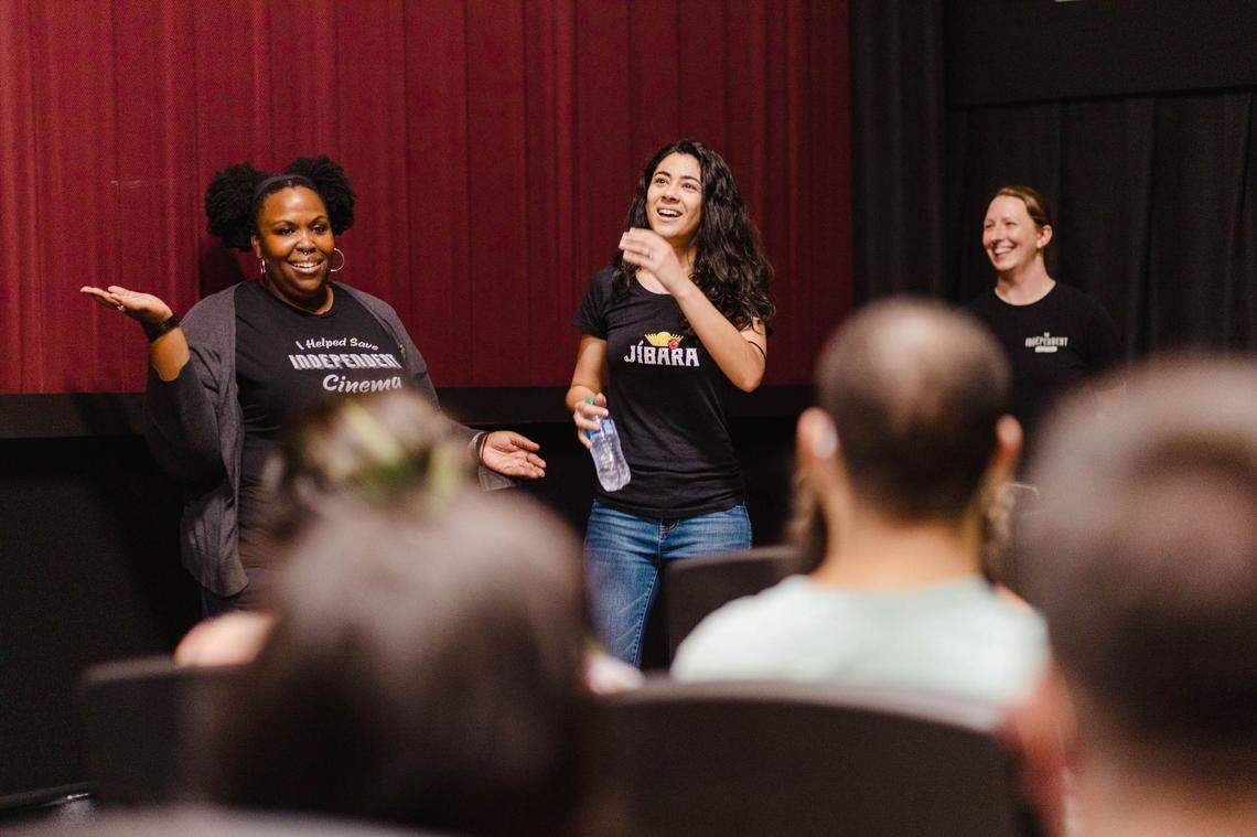 Cine Casual founder Giovanna Torres, center, at Cine Casual’s first film screening at Independent Picture House, in 2022.