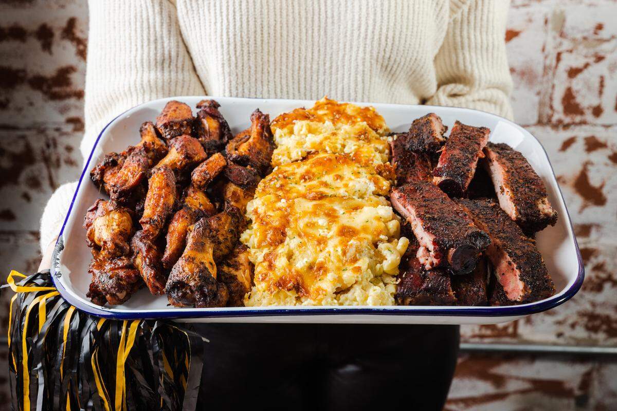 For Super Bowl LVI, Noble Smoke is offering a package with two pounds of smoked wings, one rack of St. Louis-style ribs, and one quart of mac and cheese for $128.