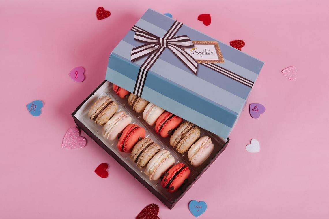 Amelie’s offers more than 12 macaron flavors.