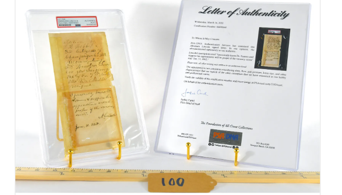Abraham Lincoln’s signature on a letter of recommendation has a starting bid price of $2,200 in the auction..