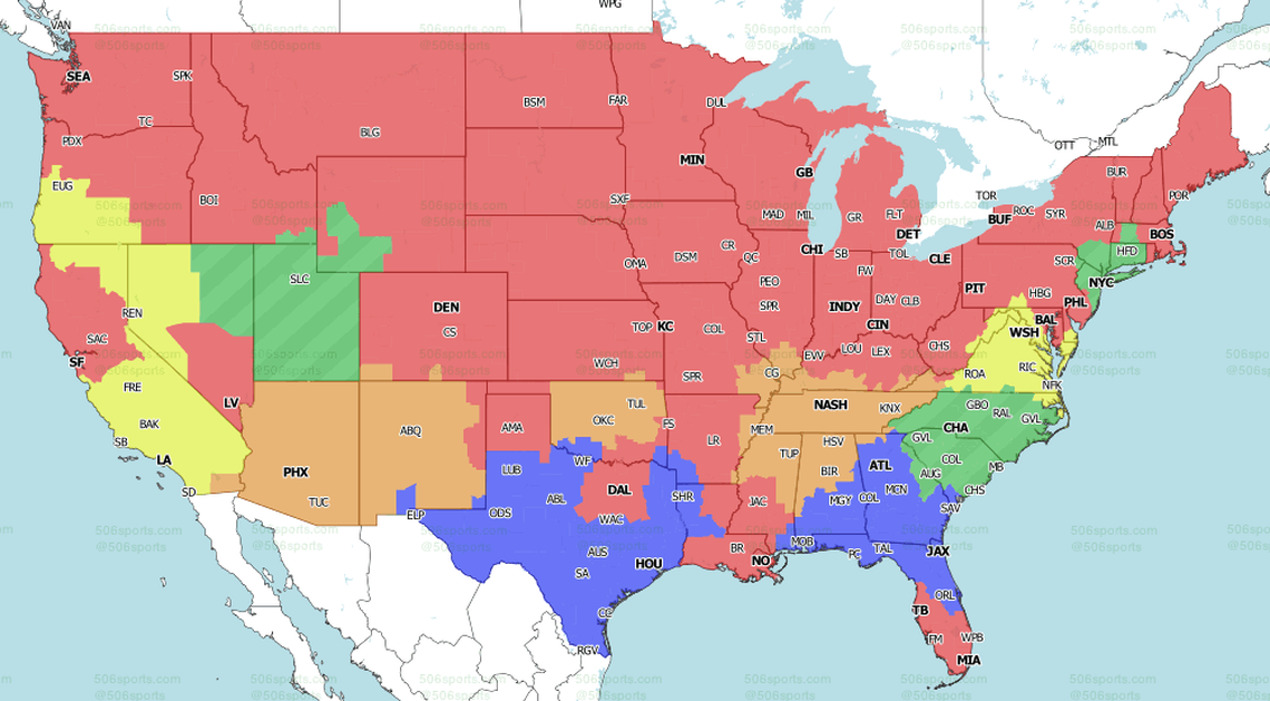 NFL Week 1 broadcast map for the early CBS game. (506 Sports)