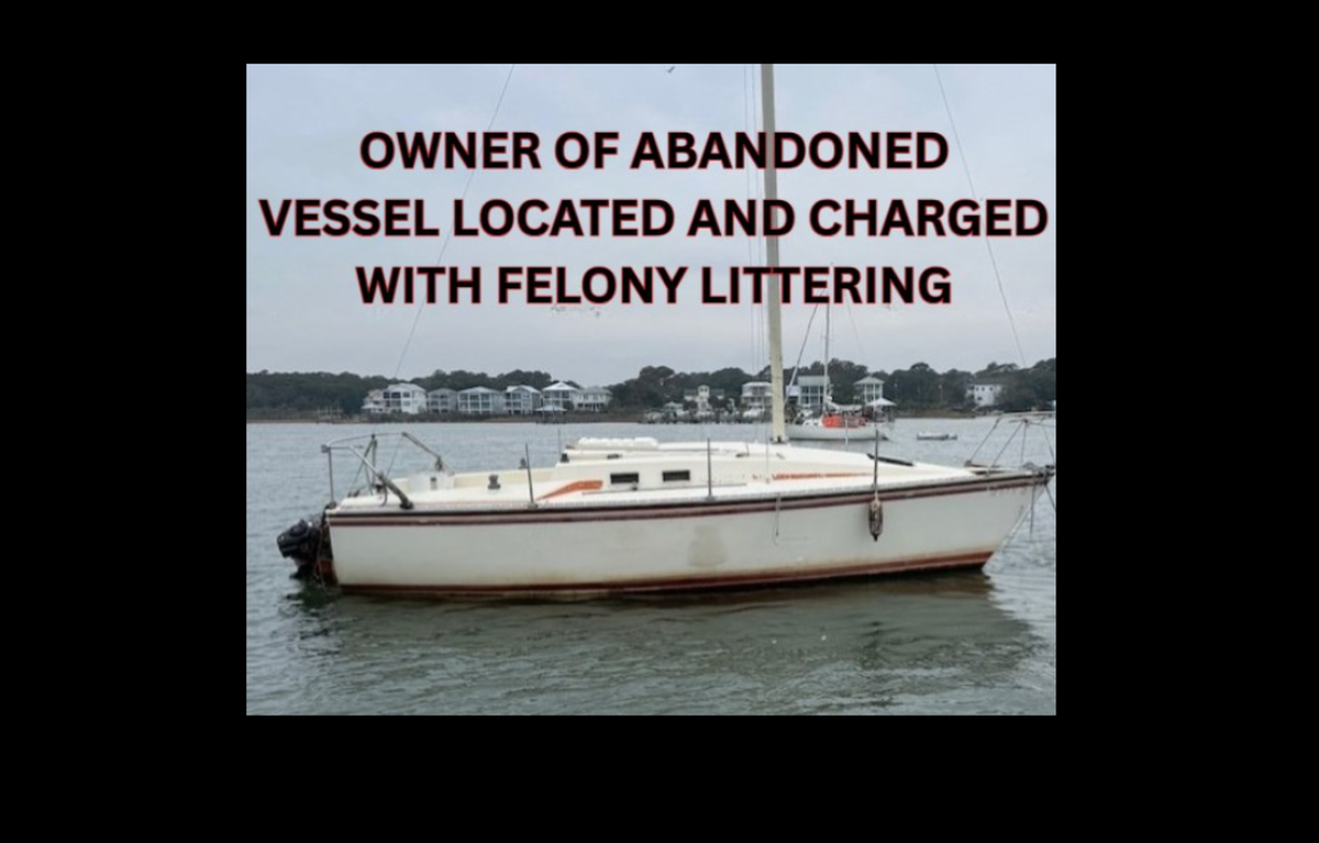 The coastal North Carolina town of Carolina Beach has tracked down the owner of this boat and charged the person with felony littering after it was left near a city park, officials said.