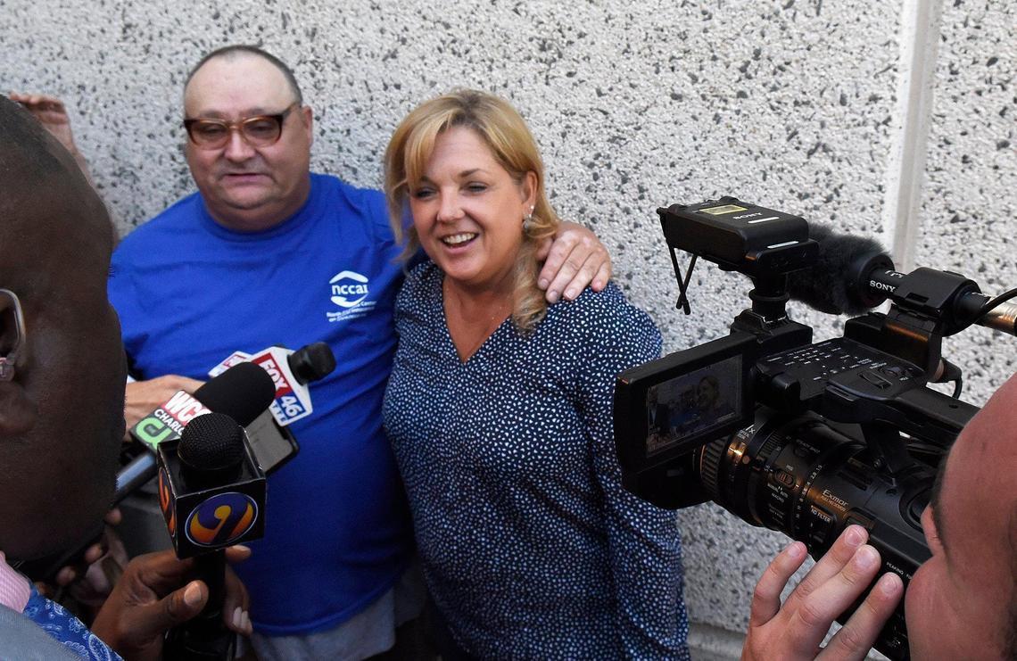 Mark Carver and his attorney Chris Mumma addressed the media after Carver was released from the Gaston County Jail in 2019. Superior Court Judge Christopher Bragg set aside Carver’s conviction for the murder of Ira Yarmolenko.