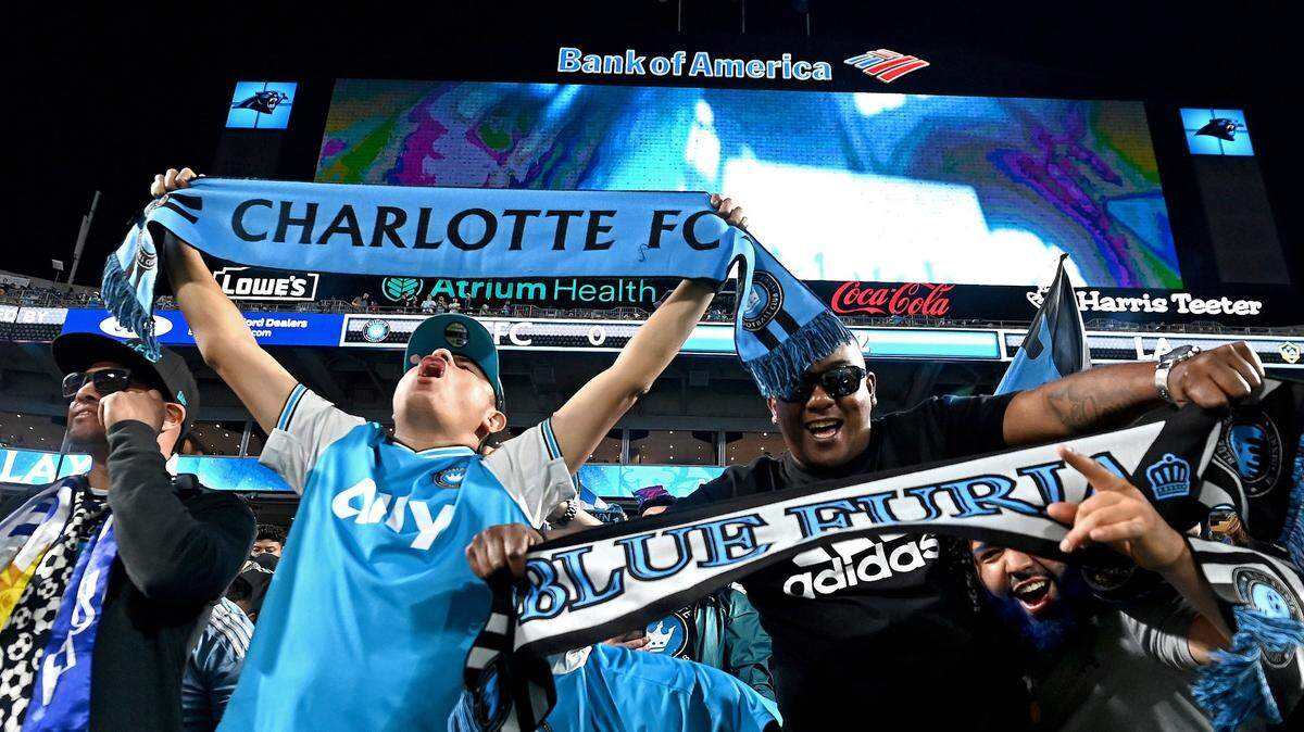 Charlotte Football Club fans show their support for the team as they face off against the LA Galaxy at Bank of America Stadium in Charlotte, NC on Saturday, March 5, 2022. The LA Galaxy defeated Charlotte FC 1-0.