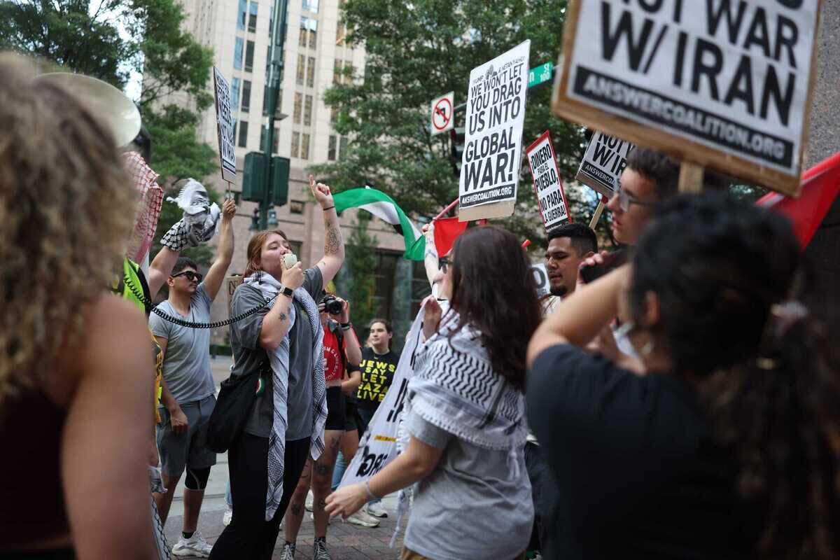 ‘No War on Iran!’ protest at Romare Bearden Park in Charlotte on Thursday, June 26, 2025.