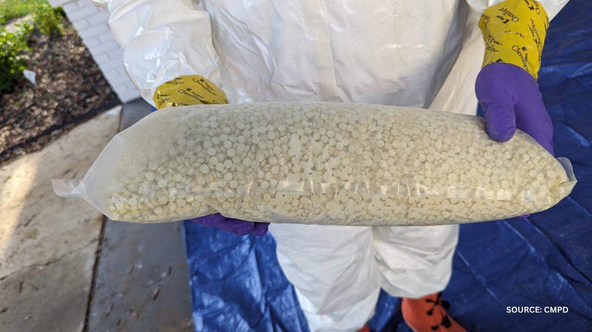 This November 2023 photo shows illegal pills containing fentanyl that were confiscated by the Charlotte -Mecklenburg Police Department.