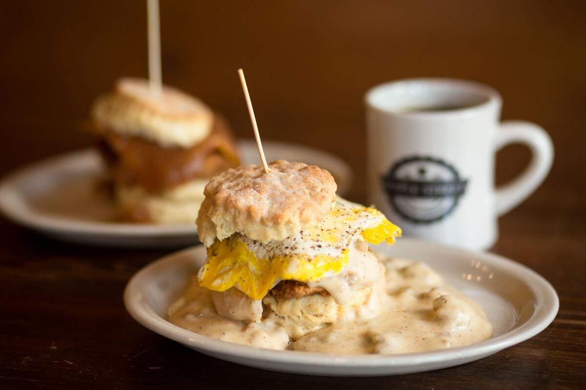 You can get any order comfort-food style with gravy at Maple Street Biscuit Company.