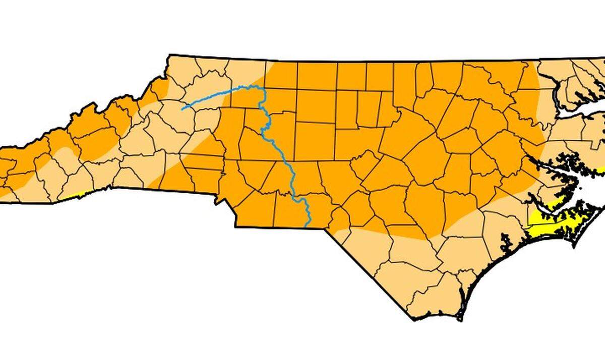 As highlighted in orange, most of North Carolina is experiencing severe drought as of Thursday, Jan. 29, 2026.