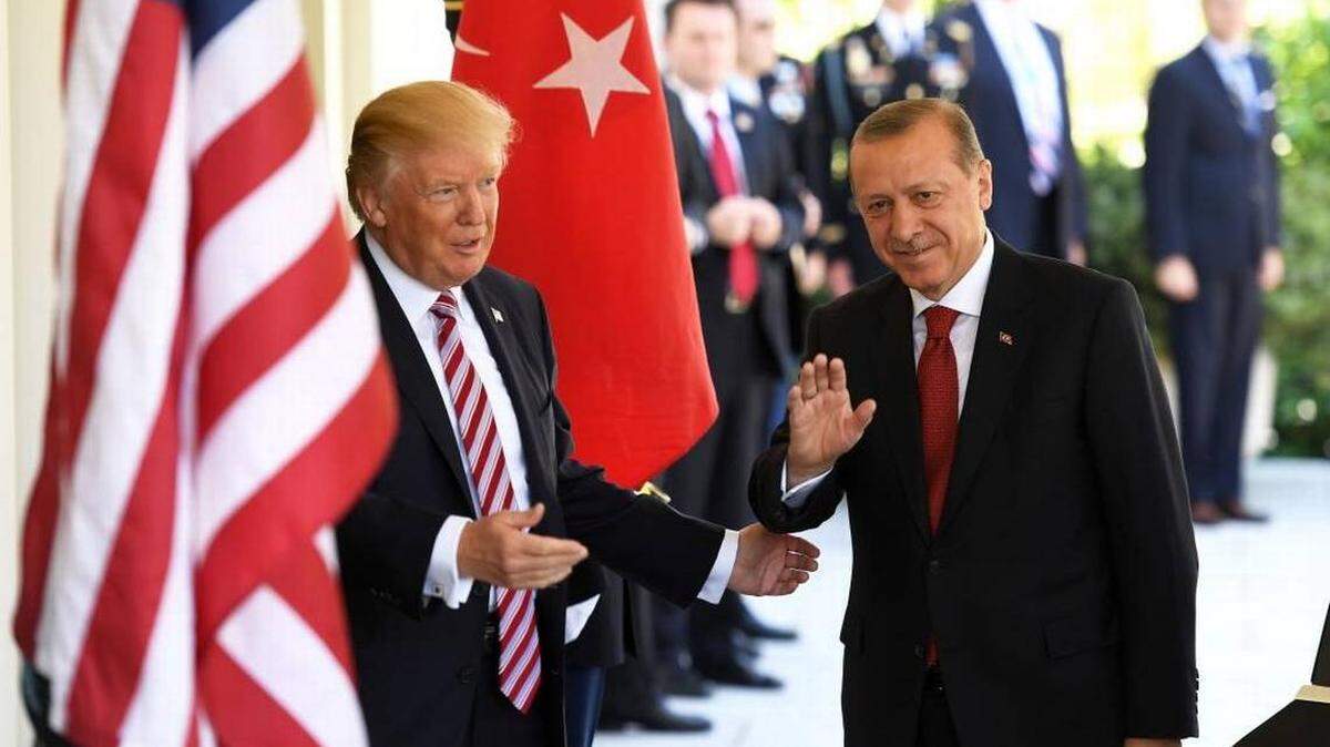 Turkey's President Recep Tayyip Erdogan and President Donald Trump speak at the start of their meeting in New York on Sept. 21, 2017. Erdogan was in New York for the United Nations General Assembly.