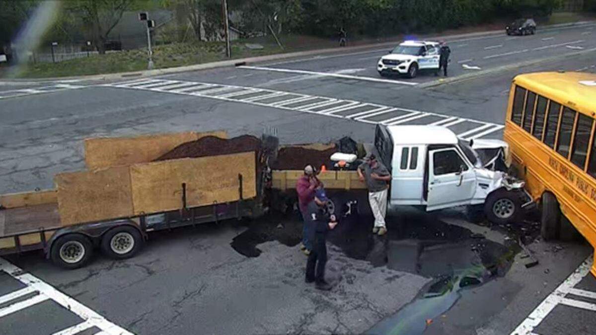 A Charlotte-Mecklenburg Schools bus and a truck were involved in a wreck in south Charlotte on Wednesday morning, April 2, 2025.
