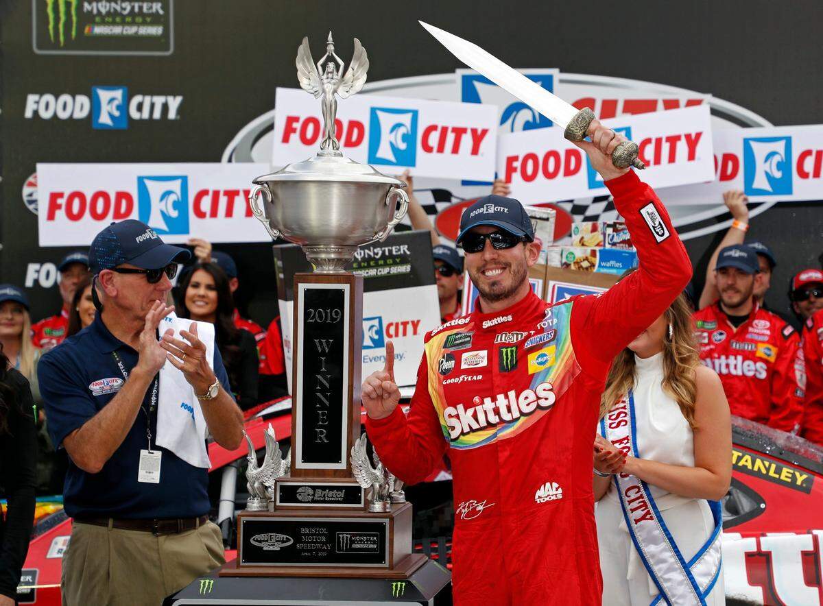 With three wins in the first nine races of this NASCAR season, Kyle Busch (18) has a chance to hit double-digit wins.