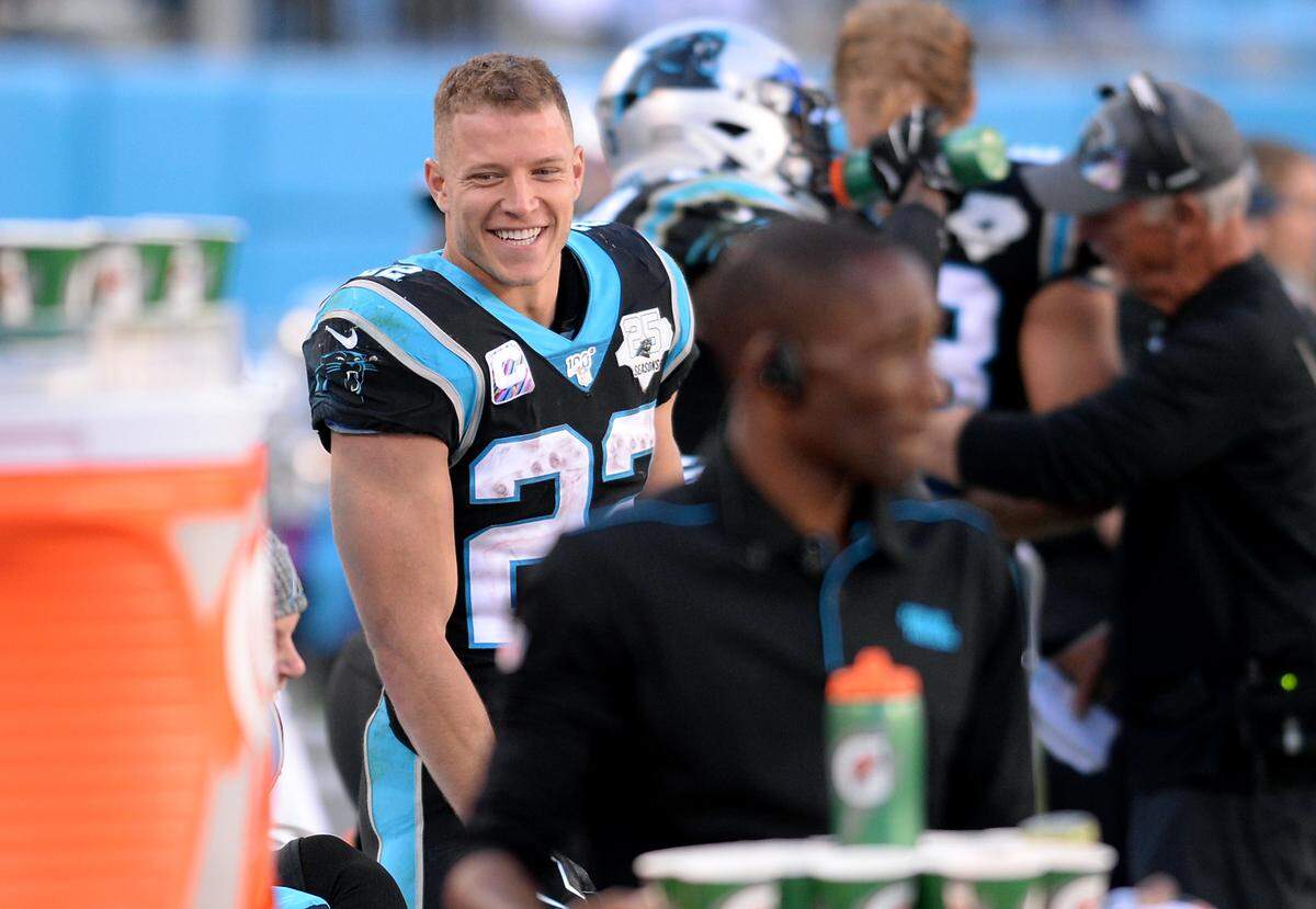 Carolina Panthers running back Christian McCaffrey leads the NFL in multiple categories at midseason.
