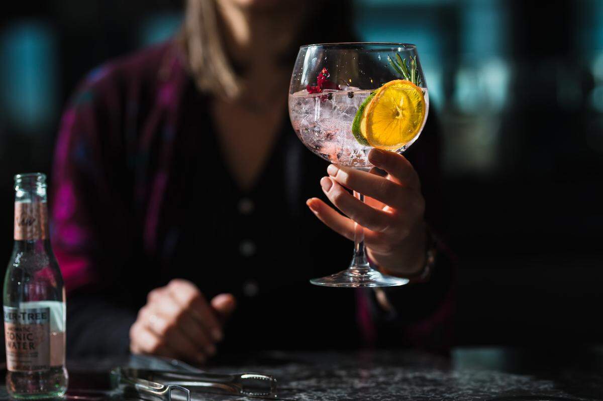A pink gin and tonic from Cordial.