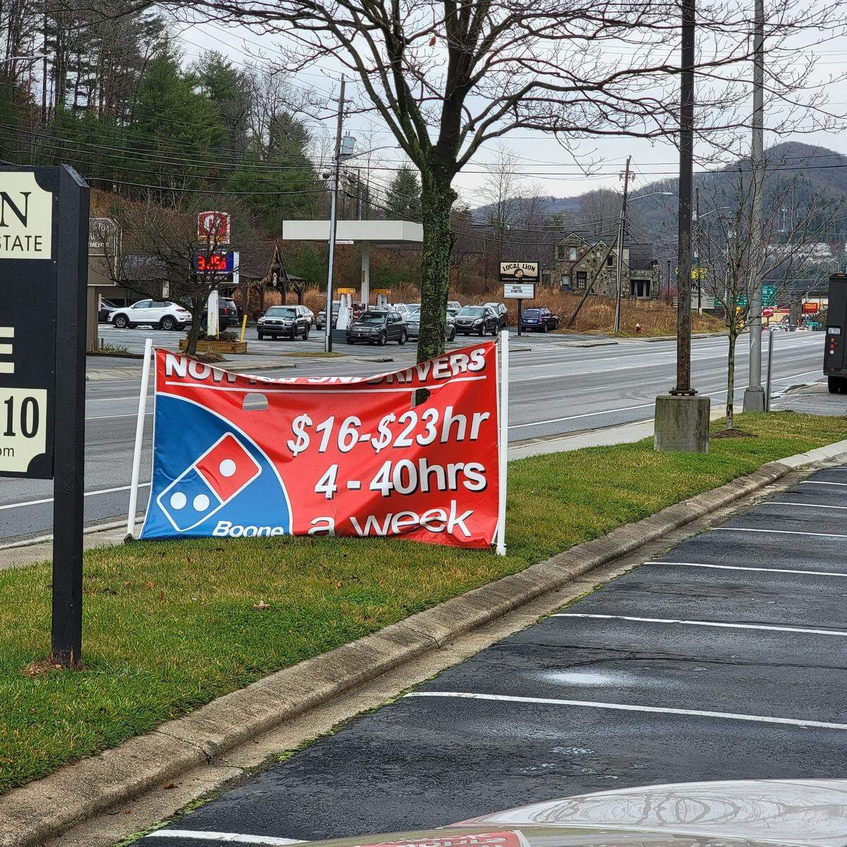 The Domino’s Pizza sign on U.S. 321 in Boone that prompted Appalachian State University professor Jeffrey Bortz to write about salaries there.