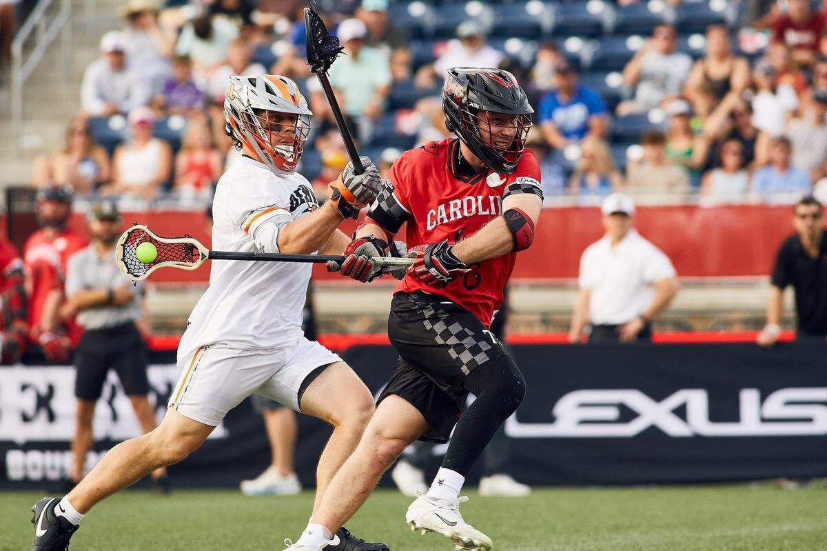 Nick Rowlett, a faceoff specialist, prepares to execute a shot against the Denver Outlaws on Friday, June 6, 2026 at Bank of America in Charlotte.