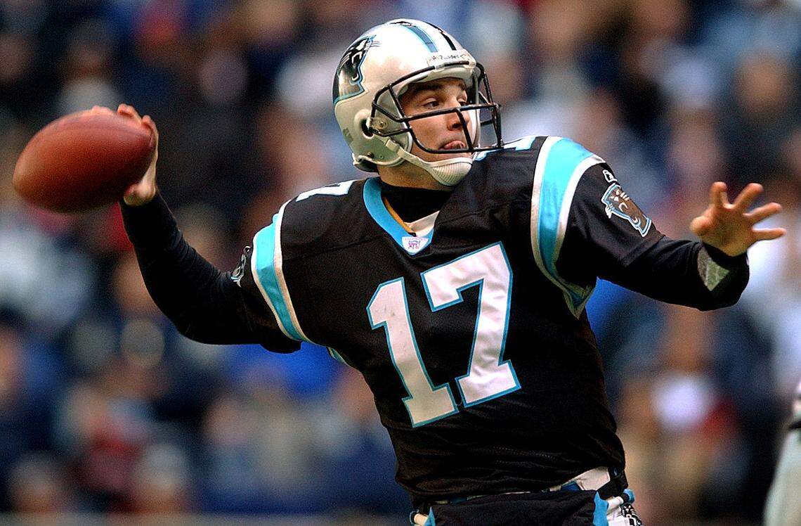 Jake Delhomme throws a pass in 2003, his first year as Carolina’s starting quarterback.