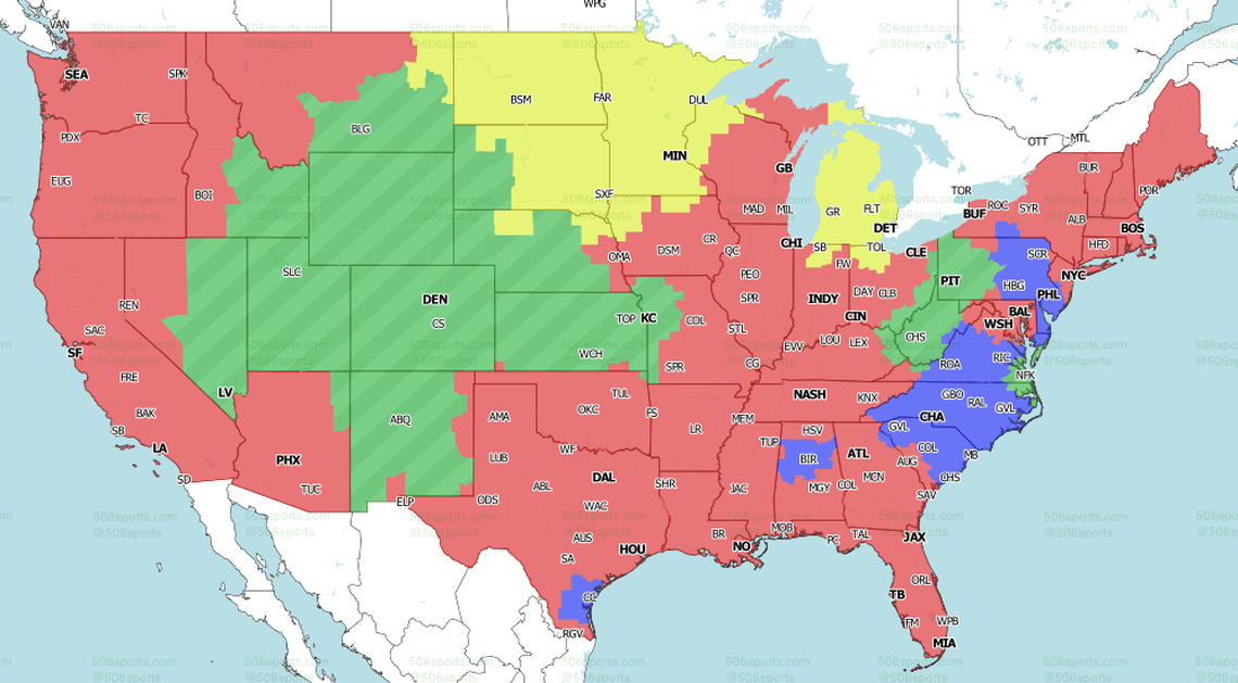 NFL broadcast map of the early FOX game for Oct. 10, 2021.