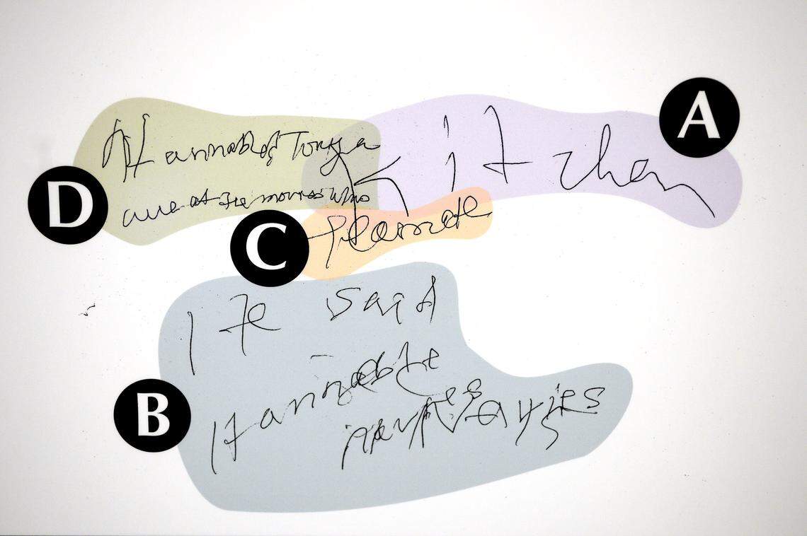 Scribbled notes from Cherica Adams became a key piece of evidence at Rae Carruth’s trial. The display is still housed at the Mecklenburg County Courthouse.